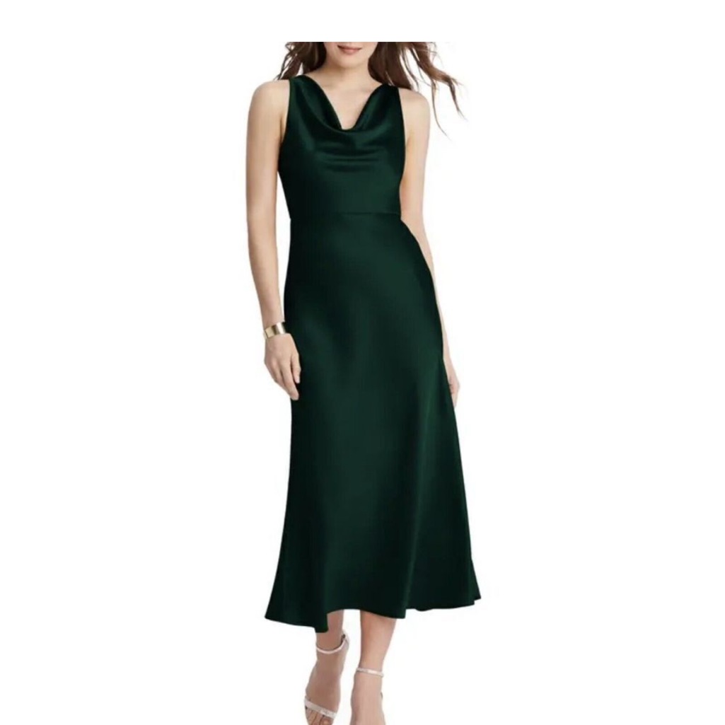 Lovely Size 0 Charmeuse Cowl-Neck Midi Tank Dress Evergreen